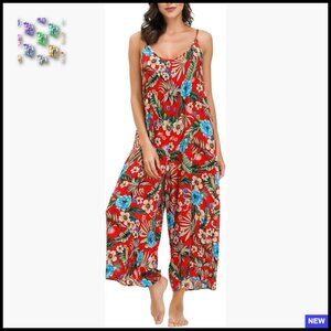 Floral Wide Leg Jumpsuit Spaghetti Strap Sleeveless Loose Casual Romper with